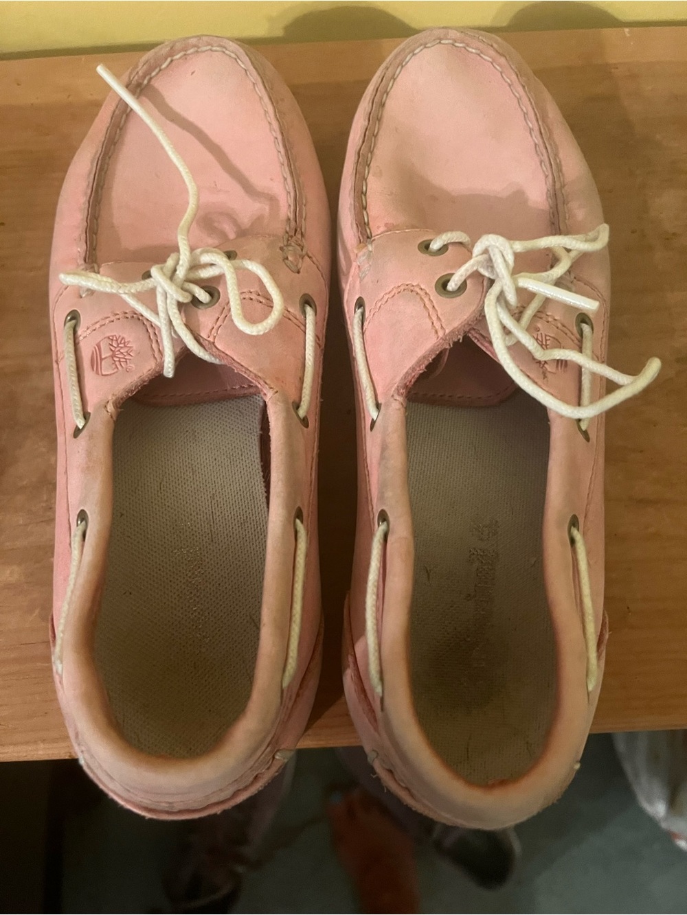 Timberland Pink Leather Moccasin-Style Boat Shoes with White Laces
